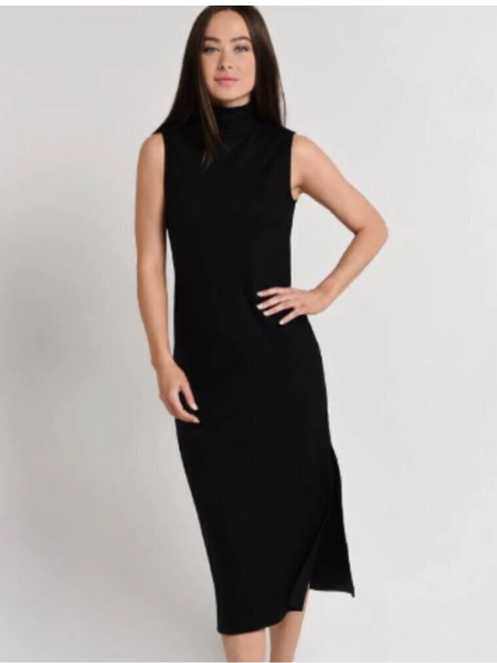 Vince Black Sleeveless Mock Neck Midi Dress